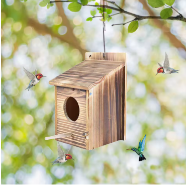 Cozy Bird Nesting Box – Natural Wooden Hideout