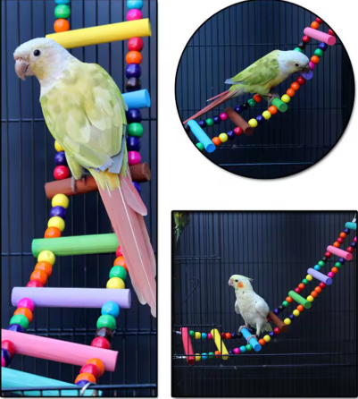 Colorful Bird Ladder Toy – Wooden Rungs & Rope